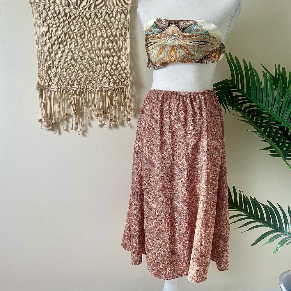 Rena Rowan Pink & Green Vintage Floral Paisley Skirt